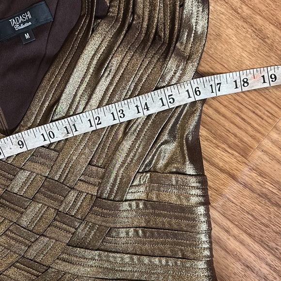 TADASHI Bronze Layered Vintage Bronze BodyCon Dress Sz Med - Picture 6 of 8